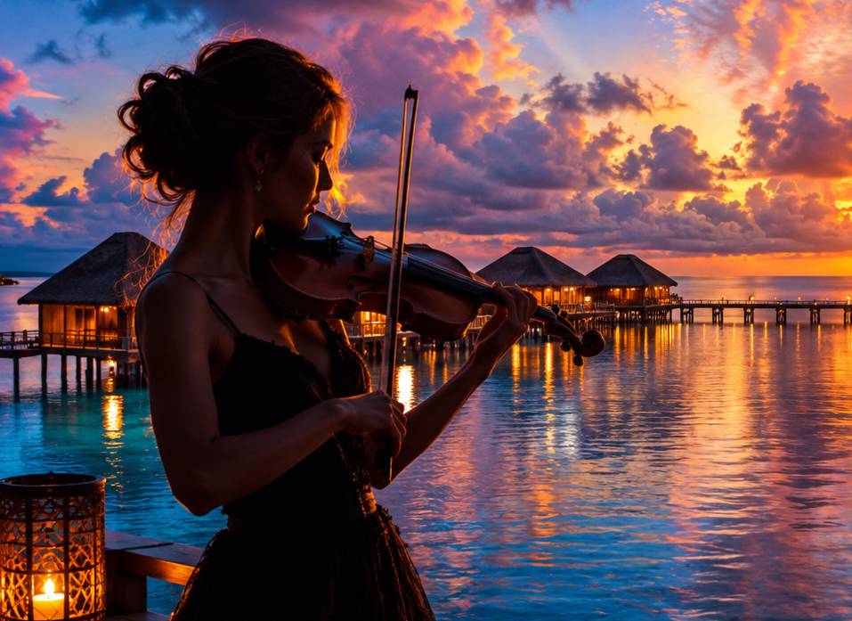 Live musicians performing at sunset in a five-star Maldives resort lounge