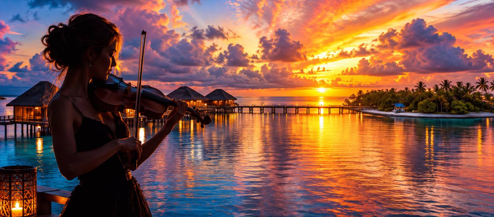 Live musicians performing at sunset in a five-star Maldives resort lounge