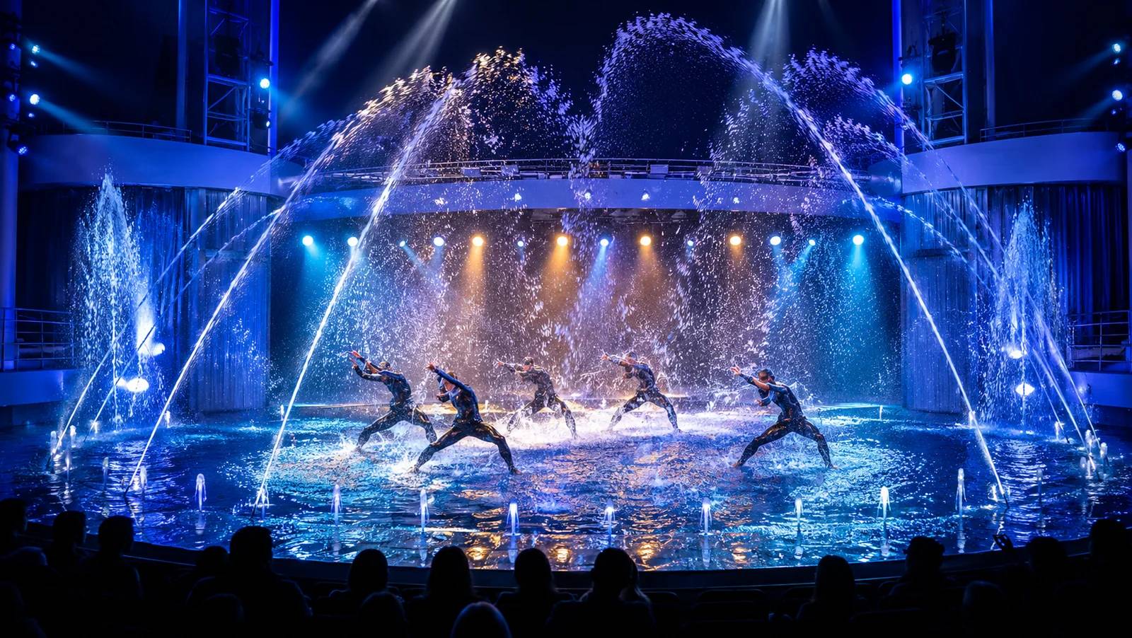Aquatic performers in a cruise ship water show