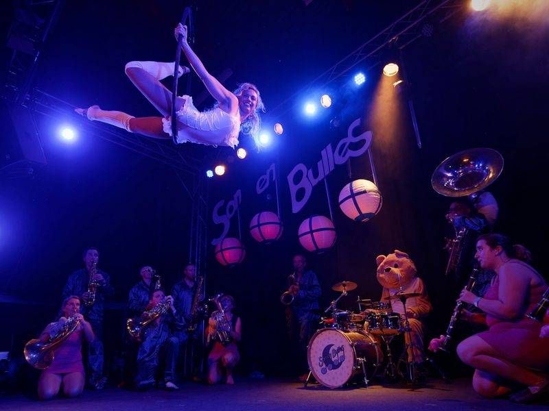 Stage performance with dramatic lighting